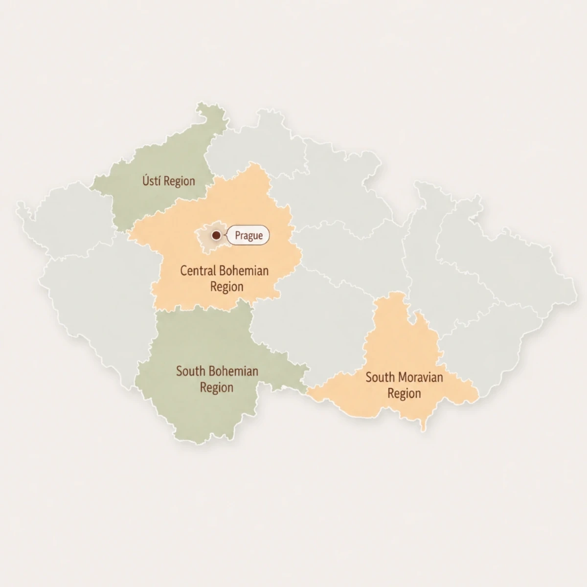 Map of the Czech Republic with regions