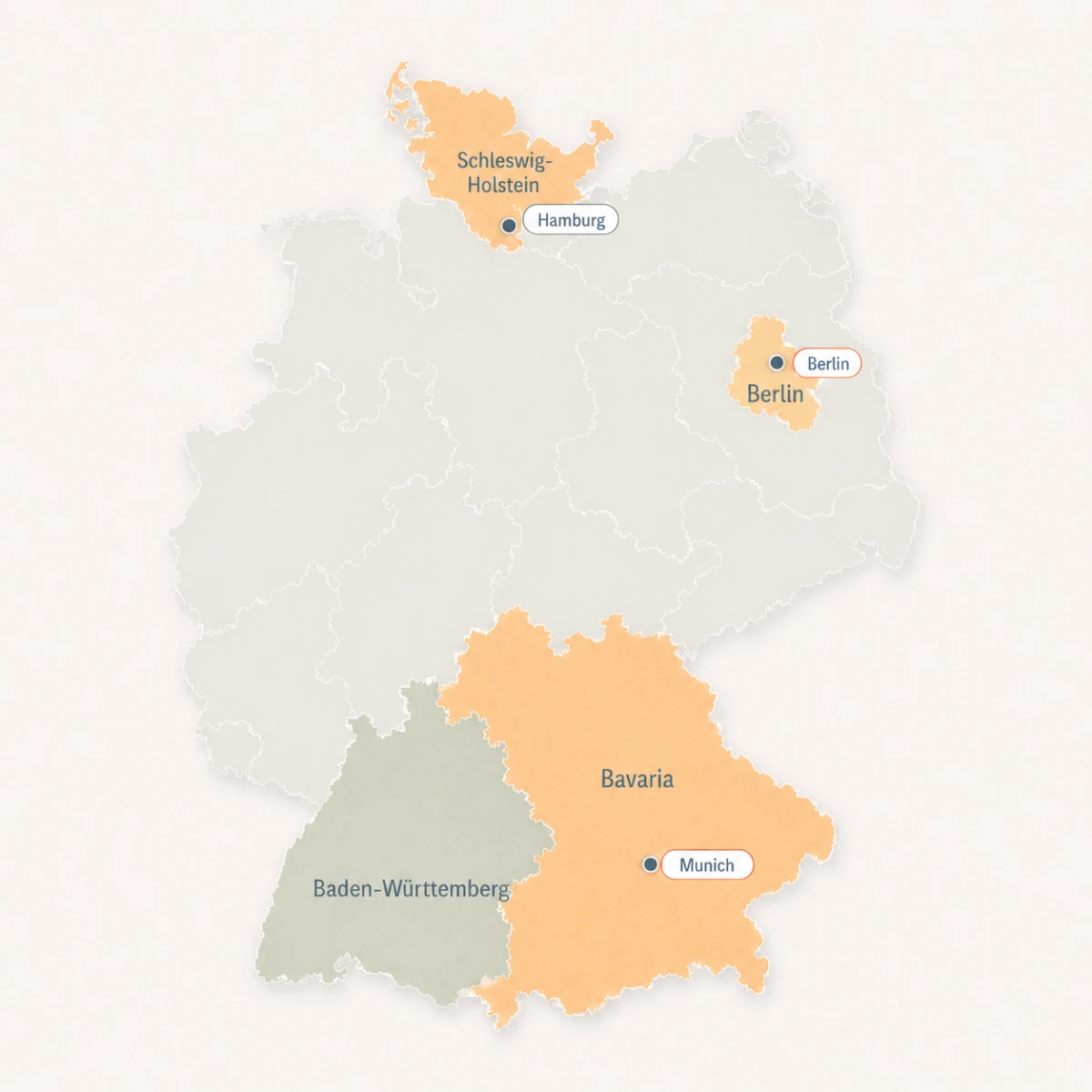 Map of Germany with highlighted regions