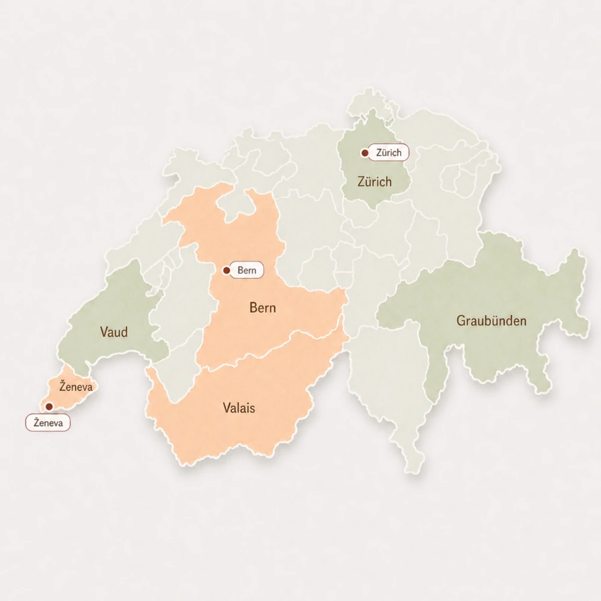 Zemljevid Švice z regijami